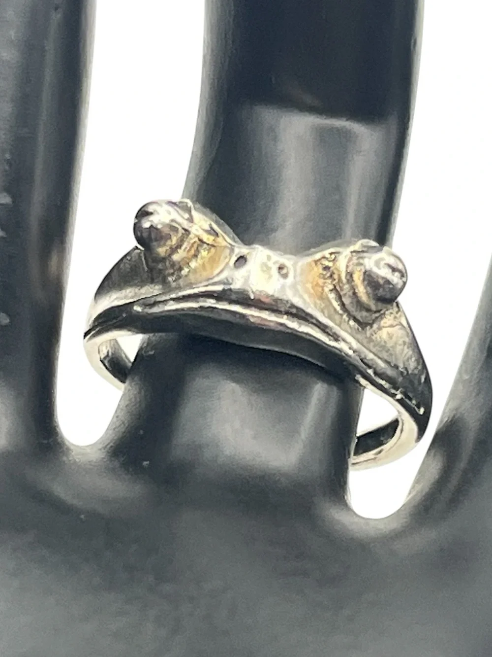 Frog reptile silver tone adjustable wrap ring size 6.5